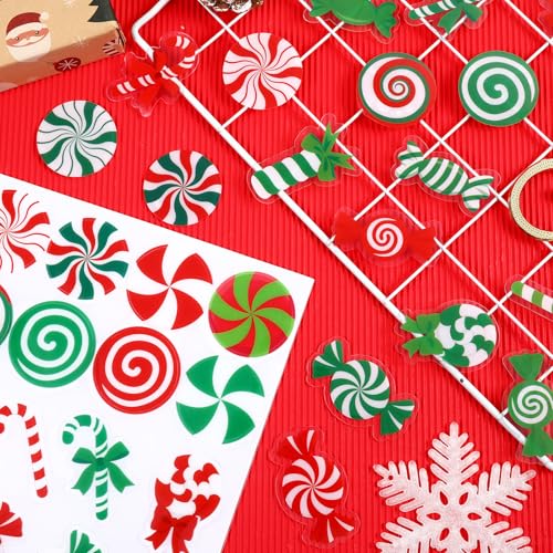 Candy Cane Christmas Gel Window Clings - Peppermint Lollipop Design, 50 Pack