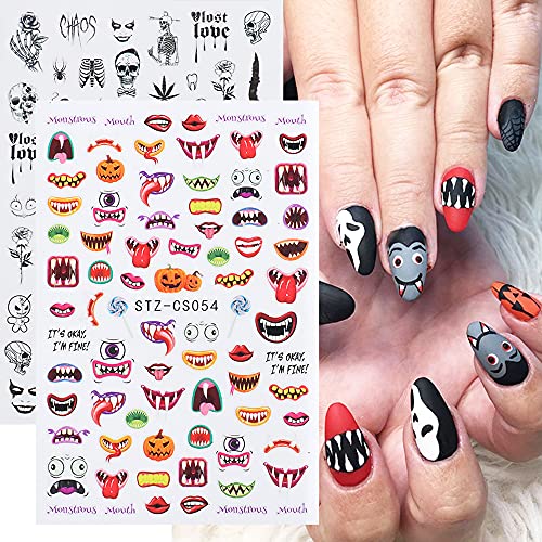 Halloween Ghost Nail Stickers - Skull, Spider Web, Pumpkin & More - 9 Sheets, Self-Adhesive Fall Nail Art