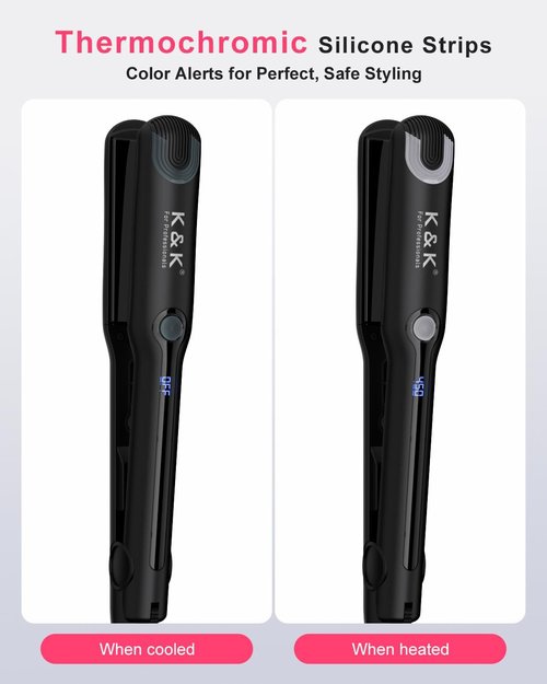 K&K Shine Therapy Hair Straightener - Professional 2-in-1 Flat Iron with Ceramic Coated Plates for Smooth, Frizz-Free Hair
