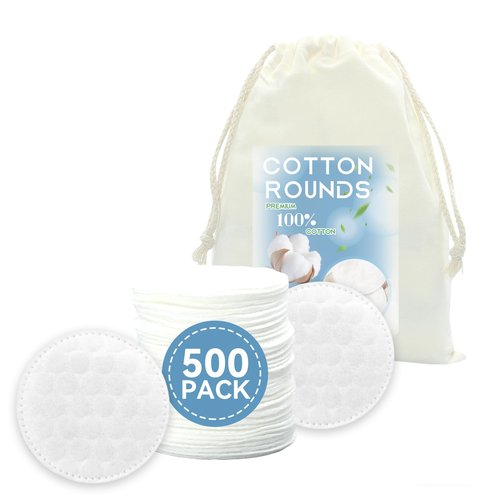 Premium Cotton Rounds for Face (500 Count), Makeup Remover Pads, 100% Pure Cotton, Chemical Free, for Sensitive Skin
