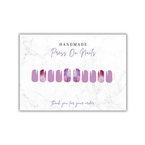 Handmade Acrylic Press On Nails Display Card | 5x7” 30 pk | w/Application Aftercare Instructions Inserts Marble for Packaging in Your 6 * 9 Holographic Bags Use With Double Sided Tape