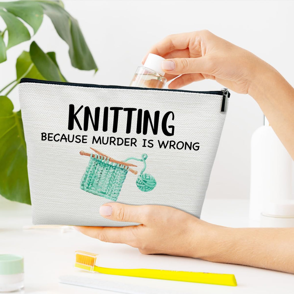 Ythuil Funny Knitting Gifts Makeup Bag, Crocheting Gifts for Knitters Lovers, Women, Crocheter Supplies Stuff, Cosmetic Bag for Purse