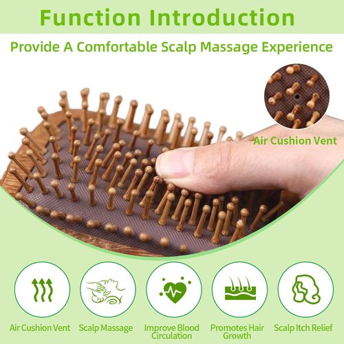 TAIHI Wooden Hair Brush - Natural Green Sandalwood Detangling Brush with Ergonomic Handle | Ideal for All Hair Types