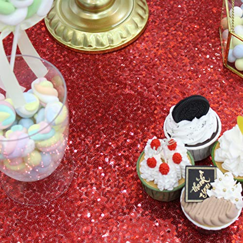 Red Sequin Round Tablecloth 108 Inch Sparkle Party Cover - Variation: Red / 108"