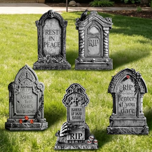 Halloween Yard Signs Set - Spooky Graveyard Tombstone Decorations with Stakes