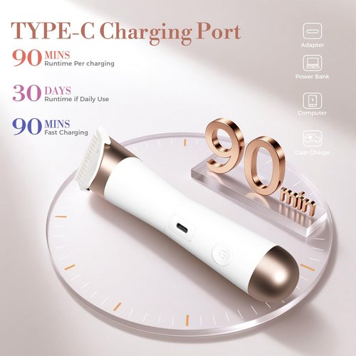 Bikini Trimmer for Women, 2 in 1 Electric Shaver for Women, Pubic Hair Trimmer Waterproof IPX7 with LED, Bikini Razor for Leg Arm Underarm Bikini Area, Pull Bows Gift Box for Friends - Shell White