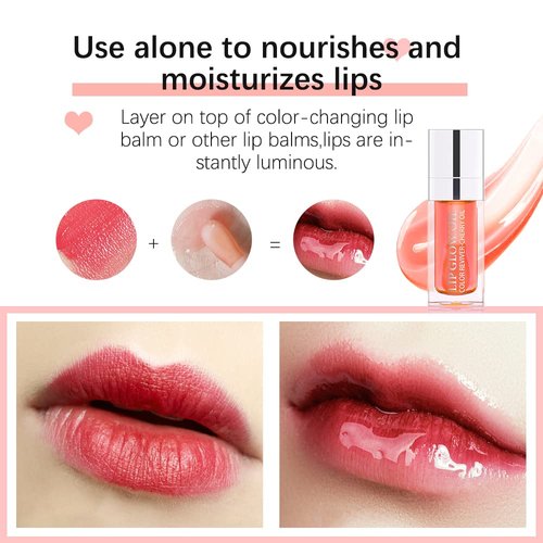GECOMO Hydrating Lip Glow Oil - Nourishing Tinted Lip Gloss for Smooth Lips | Raspberry, 0.2 Oz