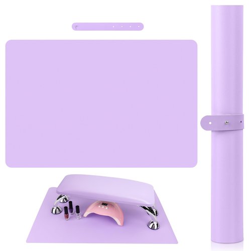 (MAT ONLY) Nail Art Table Mat, Foldable Nail Art Hand Rest Pad for Nail Arm Rest Cushion, Soft Microfiber Leather Nail Mat, Manicure Pad Nail Table Pad Desk Mat for Nail Technician Salon Home (Purple)