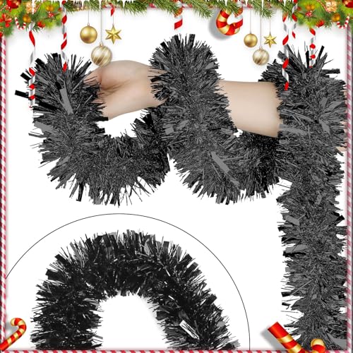 Black Christmas Tinsel Garland 33 Feet for Holiday & Party Decor