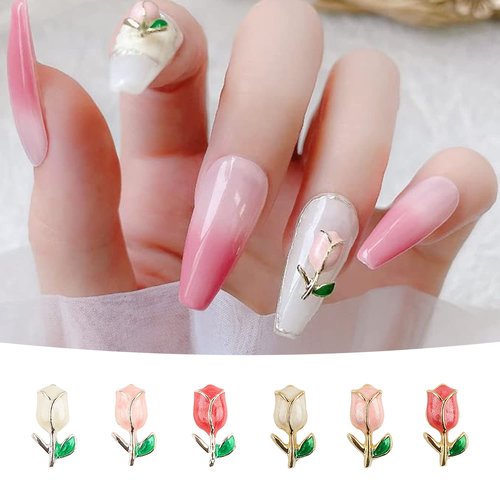 BAIYIYI 60Pcs Flower Shaped Nail Charms 3D Rose Nail Rhinestones Glitter Nail Gem 6 Colors Nail Art Charms for Valentine's Day DIY Nail Art Craft Decoration