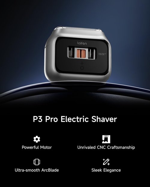 Laifen P3 Pro Electric Shaver - 3-Blade Design, 12,000 Cuts/Min, IPX7 Waterproof, Rechargeable, Travel-Friendly