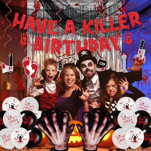 Holkcog Have A Killer Birthday Decorations, Black Halloween Creepy Banner