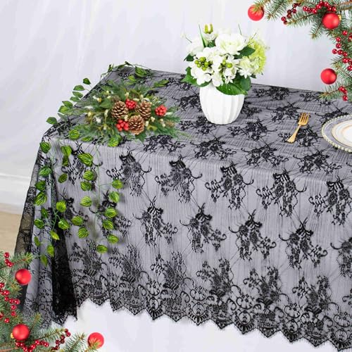 Black Embroidered Lace Tablecloth 60x120 Inch - Elegant Wedding & Event Decor - Variation: Blackness