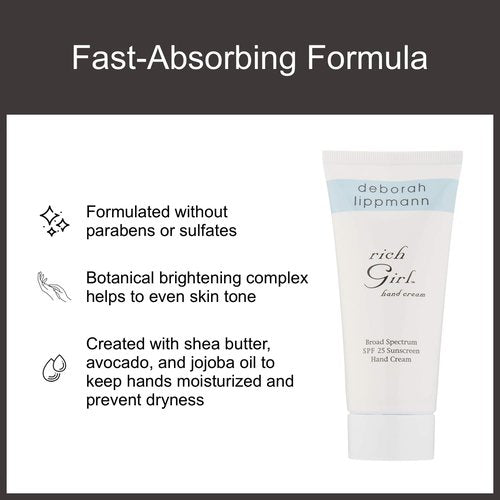 Deborah Lippmann Rich Girl Hand Cream - Moisturizing Lotion with Shea Butter & SPF 25 | 3 Ounce