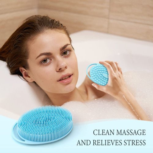 PQRUU 3 Pack Silicone Body Scrubber, Exfoliating Soft Loofah, Scrubber Fit for Sensitive and All Kinds of Skin, Clean Sanitary, Rapid Foaming Black+blue+pink