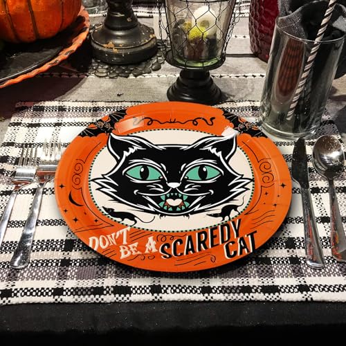Vintage Halloween Paper Plates 40 Pack - Black Cat Pumpkin Skeleton 9 Inch Party Tableware with Variation: Vintage Halloween