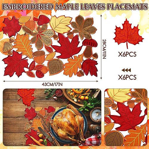 Thanksgiving Maple Leaf Placemats & Coaster Set - Fall Decor, 11x17 Inches
