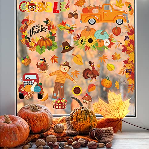 Thanksgiving Window Clings Set - Fall Decor Stickers for Windows - 145PCS - Variation: Thanksgiving