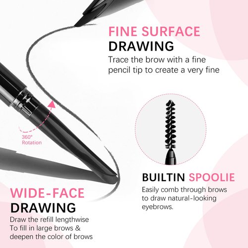 Regine Switzerland Eyebrow Pencils - Ultra-Fine 0.1mm Waterproof with 2-in-1 Double-Ended Tip | Black
