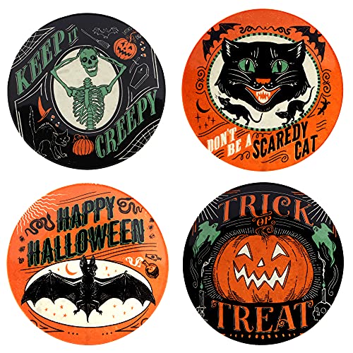 Medium Assorted Halloween Canape Plates - Set of 4, 6 Inch Ceramic Dinnerware