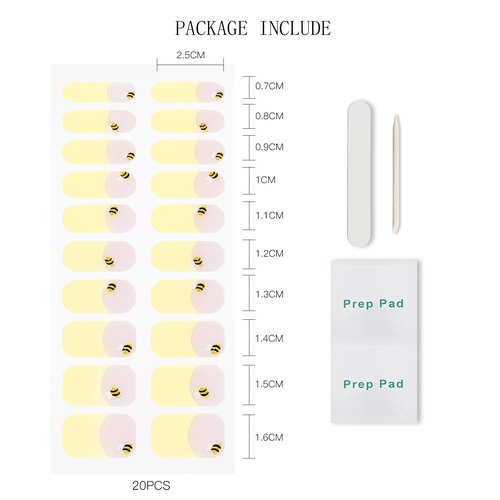 JMEOWIO Gel Nail Stickers Bee Yellow French Tip Semi Cured Gel Nail Strips Wraps UV/LED Nails Art Design Decoration Accessories