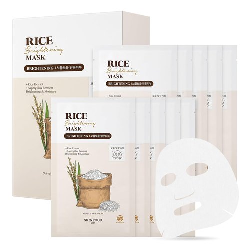 SKINFOOD Rice Daily Sheet Mask - Hydrating Vegan Face Mask with Rich Rice Essence | 10 Pack for Smooth, Radiant Skin