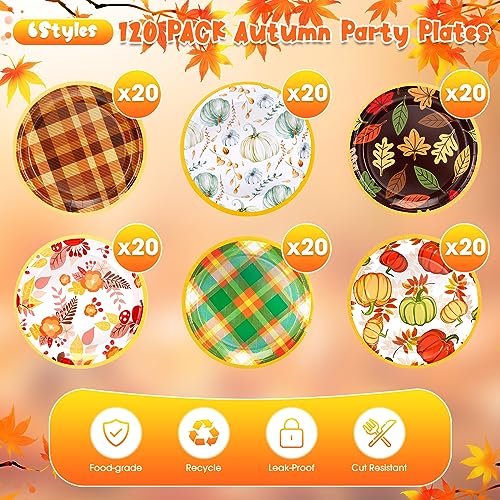 Uiifan 120 Pcs Fall Pumpkin and Maple Leaf Disposable Paper Plates - 7 Inch Thanksgiving & Autumn Harvest Dinnerware Set - Variation of THIS listing