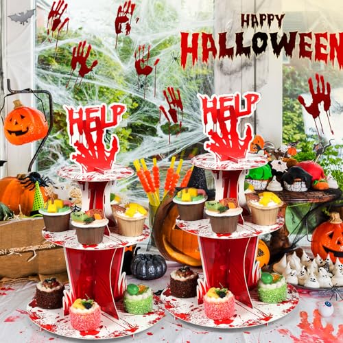 Halloween Bloody Cupcake Stand - 3 Tier Gory Dessert Display for Parties