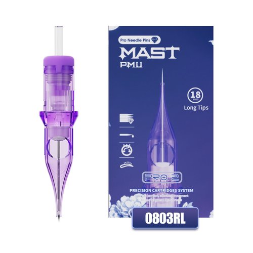 Mast Pmu Tattoo Needles 0803RL 20Pcs Premium 18mm Long Tips Pro Tattoo Cartridge Needles Diameter 0.25mm Round Liner Precision Work for Artists
