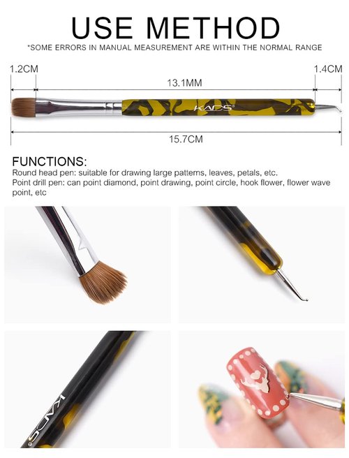 KADS 2 Way French Brush Acrylic Sable Brush 2 Way Acrylic Professional French Manicure Clean-up Brush Nail Art Brush Nail Dotting Pen (#12 2Pcs)