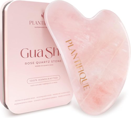 PLANTIFIQUE Rose Quartz Gua Sha Tool - Anti-Aging Face Massager & Jawline Shaper for Skincare