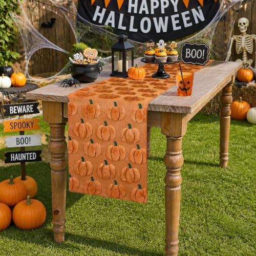 Caramel Pumpkin Faux Fur Halloween Table Runner 13x72 Inch - Fall Decor - Pumpkin Design