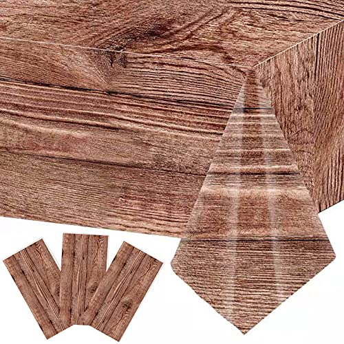 Wood Grain Tablecloths Set of 3 - Rustic Plastic Rectangular Cover for Parties
