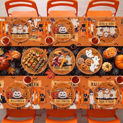 Halloween Disposable Party Plate and Napkin Set - Ghost Pumpkin Design, Serves 24