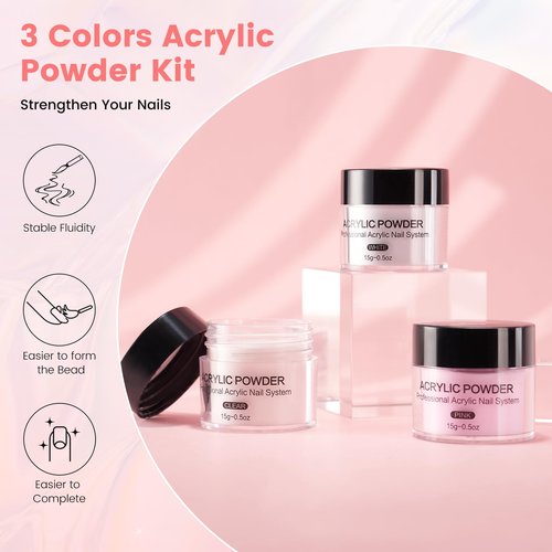 Nail Kit for Beginners with Everything: Professional Nail Acrylic Powder Liquid Set with Practice Hand Drill U V Light in Cosmetic Bag for Women Salon Home (Pink)