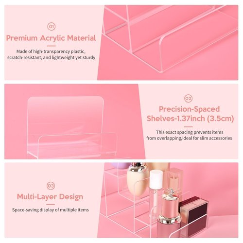 Hoceium 2PCS Acrylic Purse Display Stand,6-Tier Wallet Display Stand Purse Handbag Organizer Shelf,Clear Perfume Stand Jewelry Riser Rack,Acrylic Shelf for Cosmetic Perfume Jewelry Sunglasses Handbag