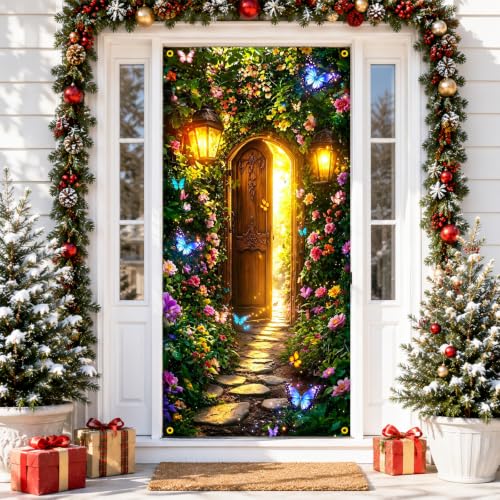 Butterfly Door Cover Banner Flower Party Decor for Front Door - Variation 3