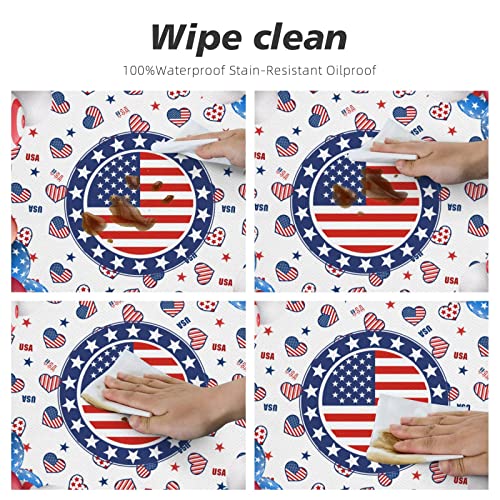 4th of July American Flag Round Elastic Fitted Tablecloth 45-50 Inch