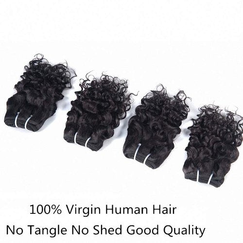 Brazilian Water Wave Human Hair Weave 4 Bundles 8 Inch Ocean Wave Real Virgin Remy Unprocessed Short 4Bundles Sew In Hair Extensions Wet And Wavy 10A Grade Natural Black Color For Women Girls 50g