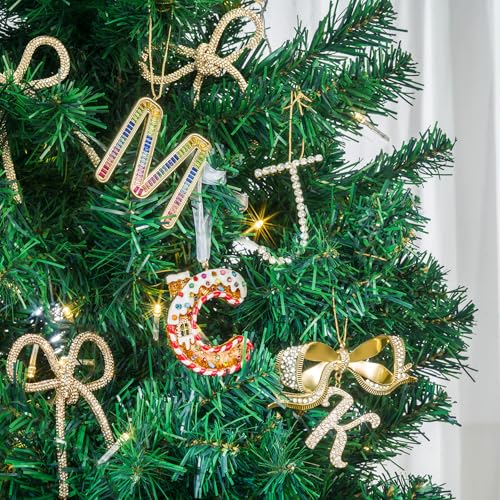 Red House Letter Christmas Ornament - Sparkling Holiday Tree Decoration - Variation: J