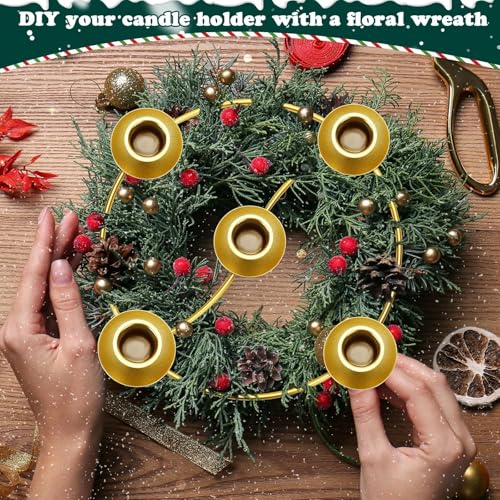 Gold 2 Pack Advent Wreath Candle Holders - 5 Candle Centerpiece for Christmas