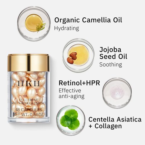 HKH Vitamin C Serum Capsules - Anti-Aging Face Treatment with Vitamin E | 48 Caps for Smoother, Firmer Skin