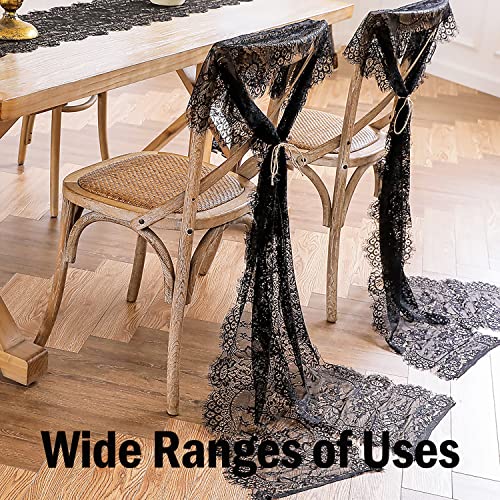 Black Lace Table Runner 14 x 120 Inch Floral Embroidered Fabric Decoration - Variation 10