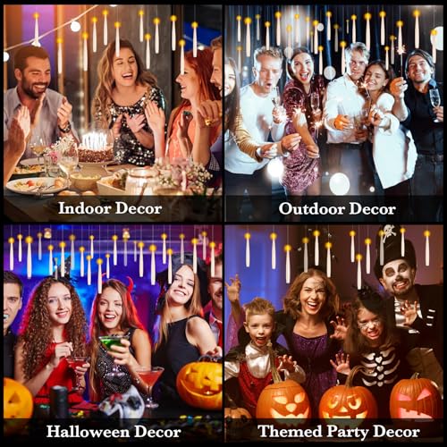 20 Pcs Floating Candles with Wand Remote Timer - Halloween Decor, White - Variation of THIS listing