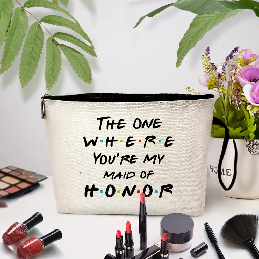 ZHANTUONE The One Where You're My Maid of Honor Cosmetic bag keychain pendant，Bachelorette Party Gifts，Bridesmaid Gift From Bride，Gifts for Maid of Honor Besties Bridesmaid Proposal Gifts