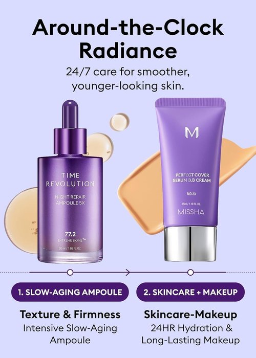 MISSHA Time Revolution Night Repair Serum - Probiotic Ampoule for Radiant Skin, 1.69 Fl Oz