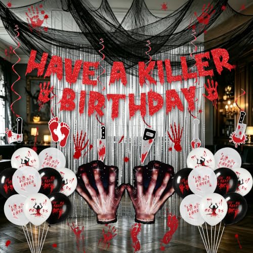 Holkcog Have A Killer Birthday Decorations, Black Halloween Creepy Banner