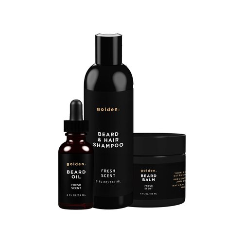 Golden Grooming Co. Everyday Beard Bundle – Complete Beard Care Set | Includes Beard Oil, Balm & Shampoo (XL, Fresh Scent)