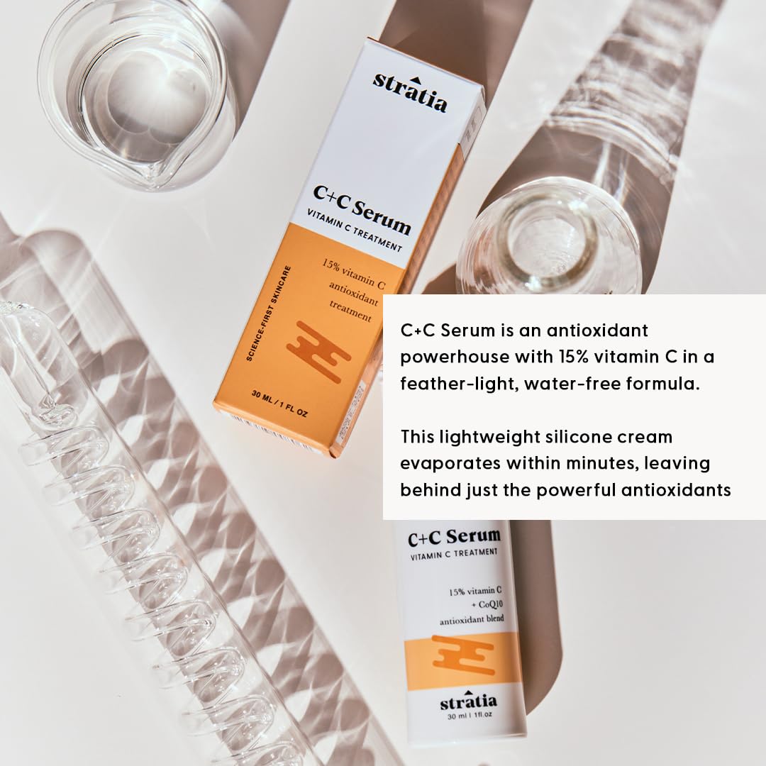 Stratia C+C Vitamin C Serum - 15% Potent Formula with 10% L-Ascorbic Acid for Bright, Even Skin - 1 Fl Oz