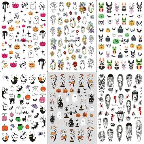 Halloween Nail Art Stickers Set - Ghost Pumpkin Spider Web Flowers - Style 7